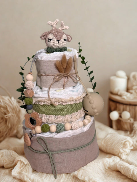 Windeltorte Reh grün/ beige