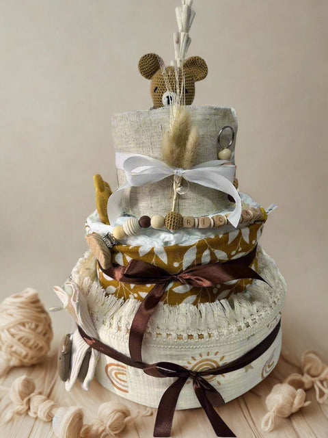 Windeltorte XXL gelb Bär mit Babydecke - Small Lights Shop