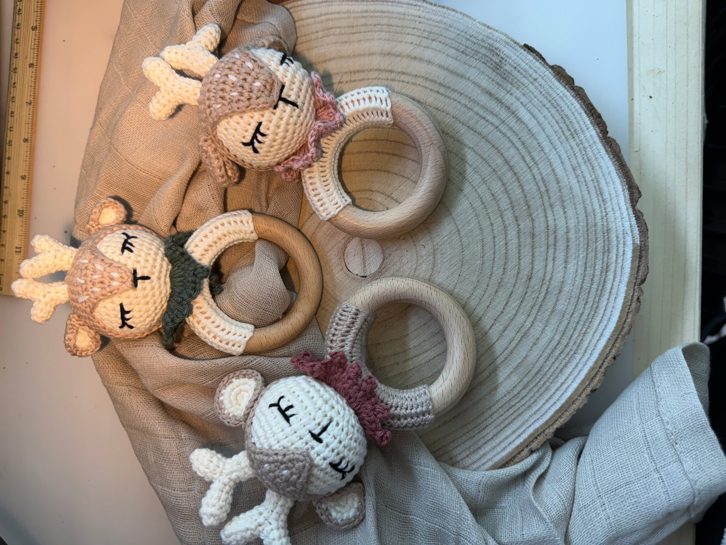 Reh Kollektion Handgemacht Schnullerhalter, Kinderwagenkette