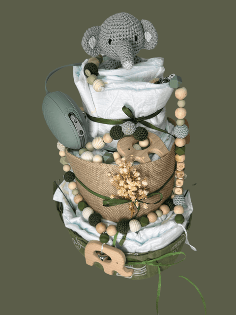 Windeltorte grün, Elefant, neutral, handgemacht - Small Lights Shop