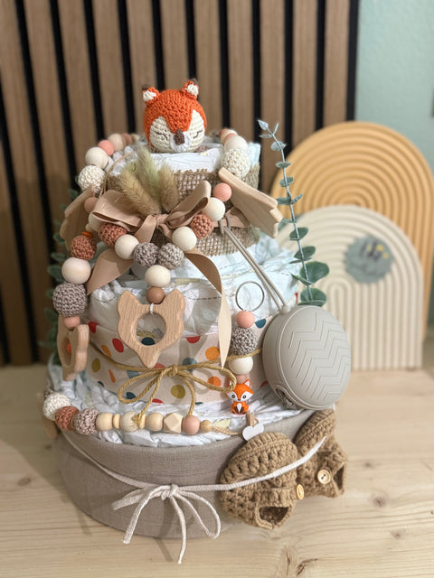 Windeltorte Fuchs, handgefertigt und personalisiert, in fünf Varianten erhältlich