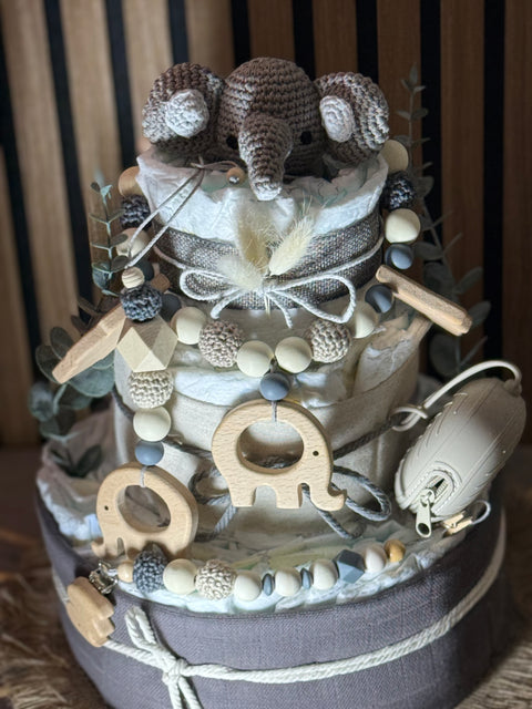 Windeltorte Elefantino, Geschenk zur Geburt, Babyparty Geschenk, Windeltorte Mädchen, Junge