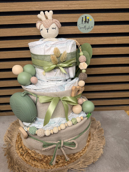 Windeltorte neutral mit Name, Tiermotive, habdgemacht