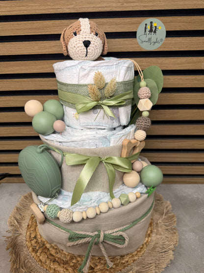 Windeltorte neutral mit Name, Tiermotive, habdgemacht