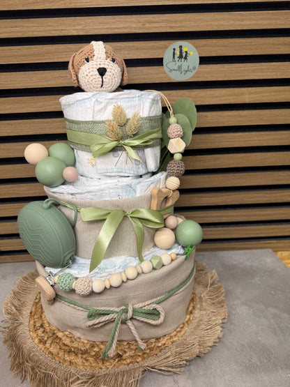 Windeltorte neutral mit Name, Tiermotive, habdgemacht