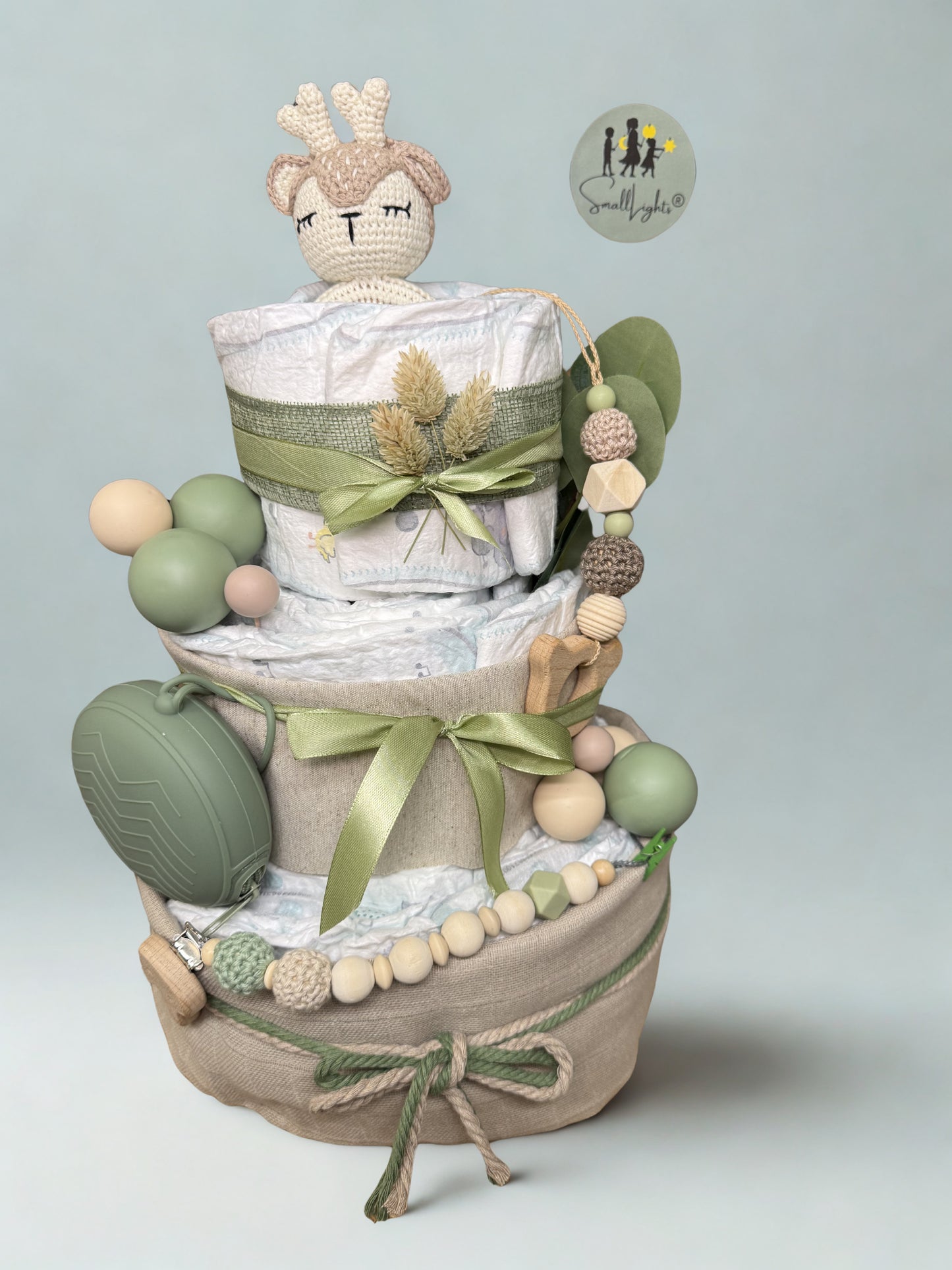Windeltorte neutral mit Name, Tiermotive, habdgemacht