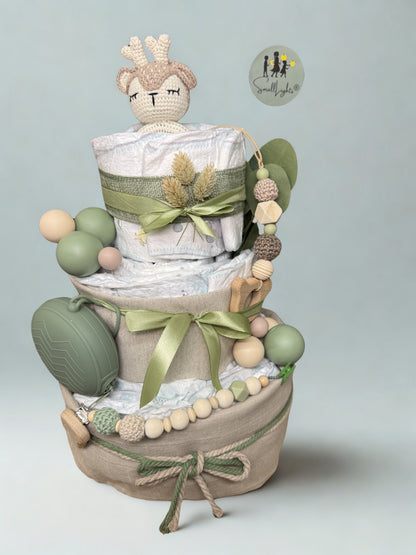 Windeltorte neutral mit Name, Tiermotive, habdgemacht