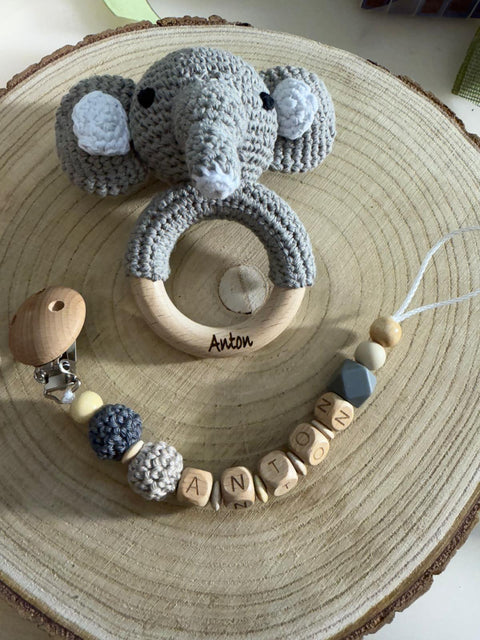 Rassel und Schnullerkette mit Namen Set- personalisiert