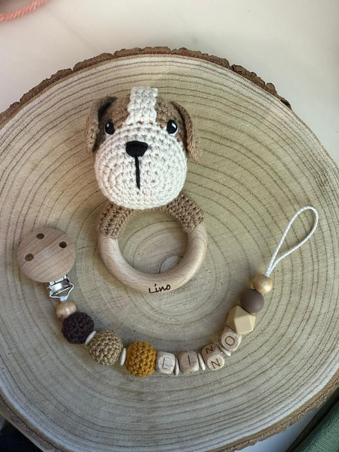Rassel und Schnullerkette mit Namen Set- personalisiert