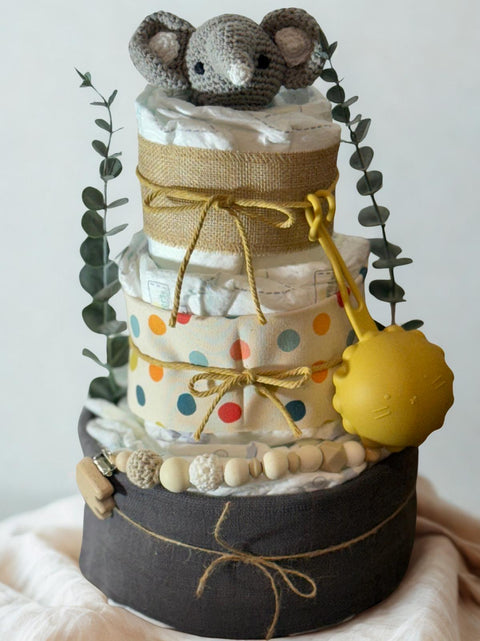 Windeltorte „Farbenfroh mit Elefant“