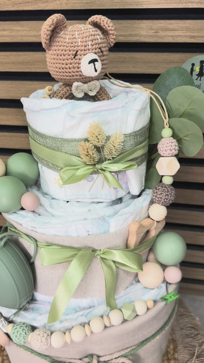 Windeltorte neutral mit Name, Tiermotive, habdgemacht