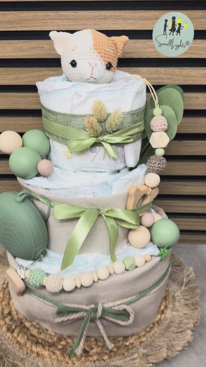 Windeltorte neutral mit Name, Tiermotive, habdgemacht
